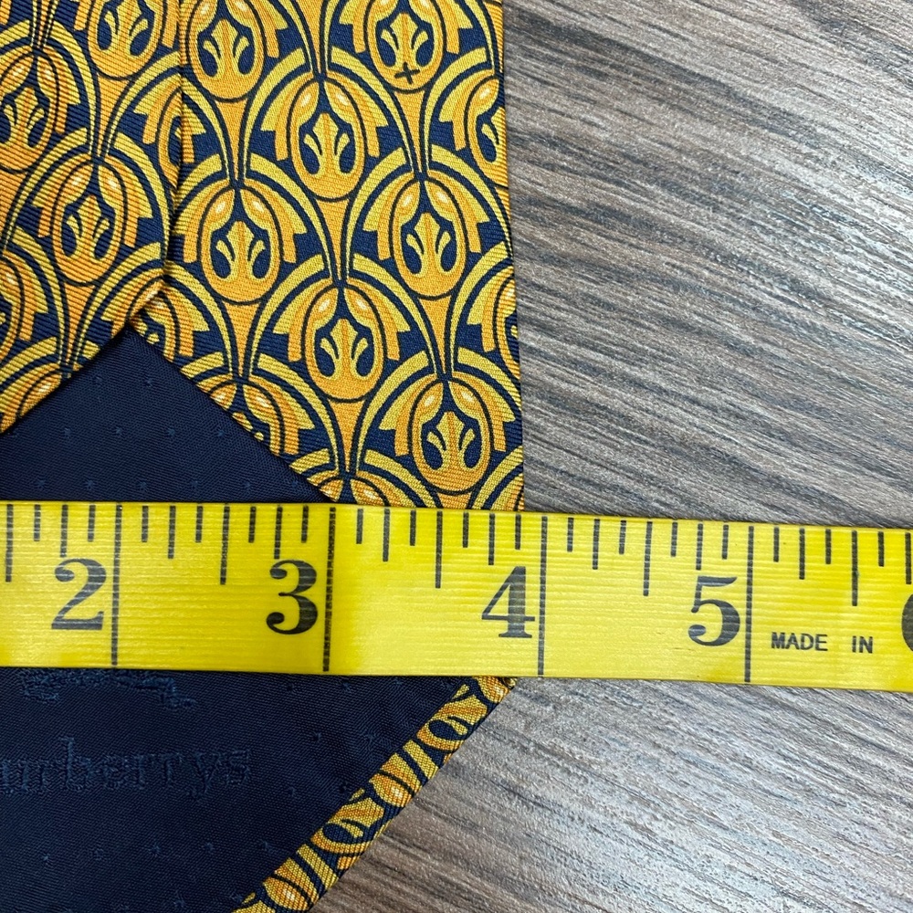 Burberry Gold & Navy Blue Pattern Tie - Picture 5 of 5